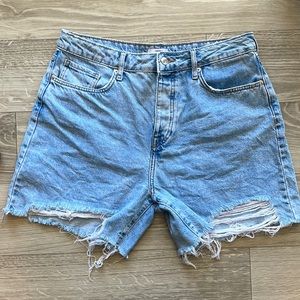 High rise button fly mom shorts